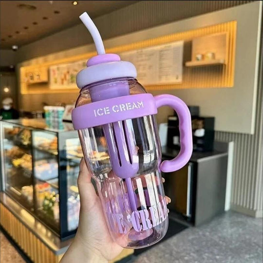 Water Bottle with Handle & Straw